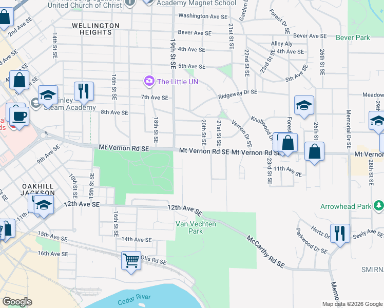 map of restaurants, bars, coffee shops, grocery stores, and more near 1946 Mount Vernon Road Southeast in Cedar Rapids