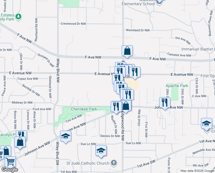 map of restaurants, bars, coffee shops, grocery stores, and more near in Cedar Rapids