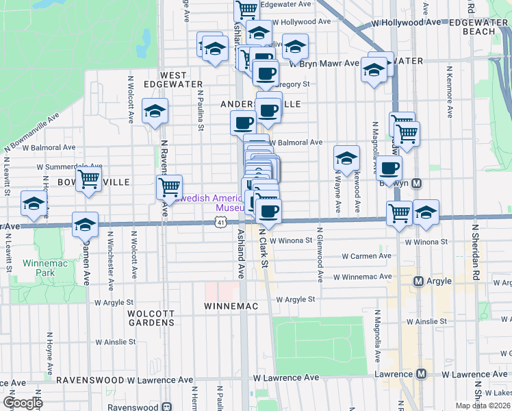 map of restaurants, bars, coffee shops, grocery stores, and more near in Chicago