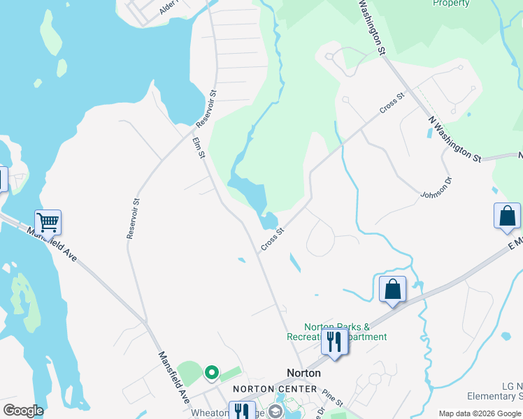 map of restaurants, bars, coffee shops, grocery stores, and more near 47 Elm Street in Norton