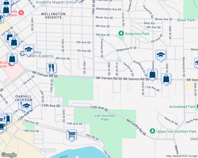 map of restaurants, bars, coffee shops, grocery stores, and more near 1917 Mount Vernon Road Southeast in Cedar Rapids