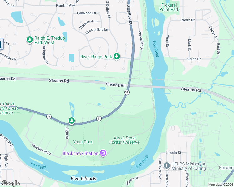map of restaurants, bars, coffee shops, grocery stores, and more near 7N416 State Route 31 in South Elgin