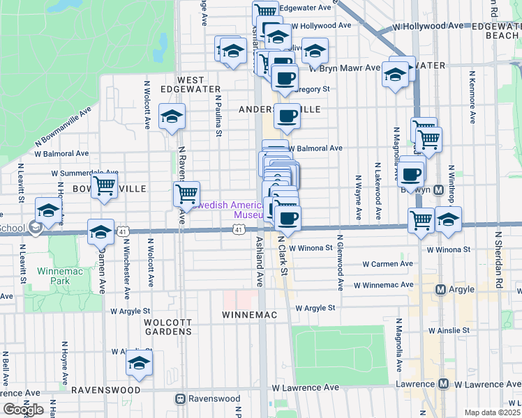 map of restaurants, bars, coffee shops, grocery stores, and more near in Chicago