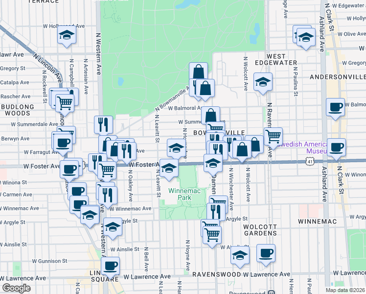 map of restaurants, bars, coffee shops, grocery stores, and more near in Chicago