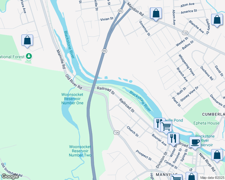 map of restaurants, bars, coffee shops, grocery stores, and more near 287 Railroad Street in Lincoln