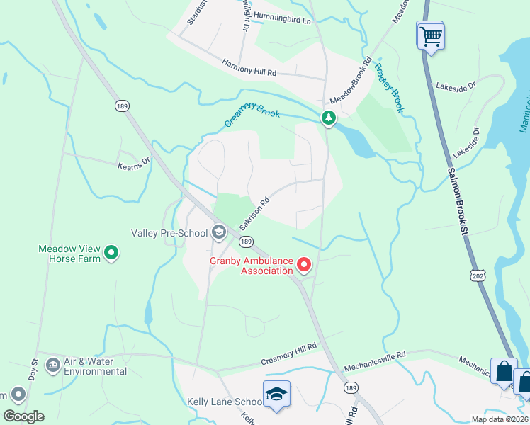 map of restaurants, bars, coffee shops, grocery stores, and more near 19 Sakrison Road in Granby