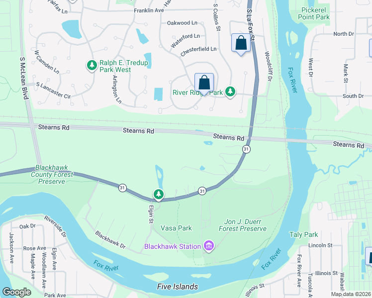 map of restaurants, bars, coffee shops, grocery stores, and more near 7N508 State Route 31 in South Elgin