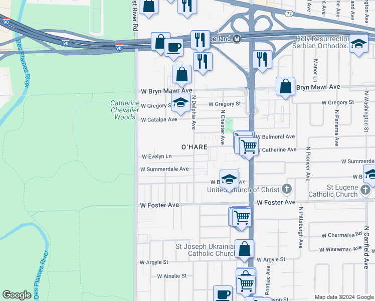 map of restaurants, bars, coffee shops, grocery stores, and more near in Chicago