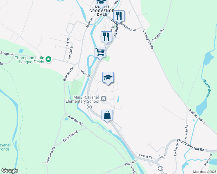 map of restaurants, bars, coffee shops, grocery stores, and more near 785 Riverside Drive in Thompson