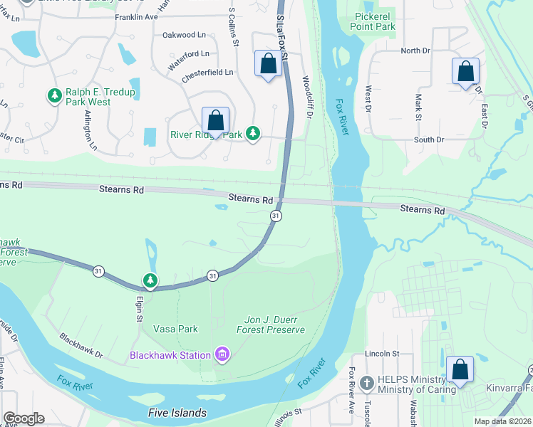 map of restaurants, bars, coffee shops, grocery stores, and more near 7N416 State Route 31 in South Elgin