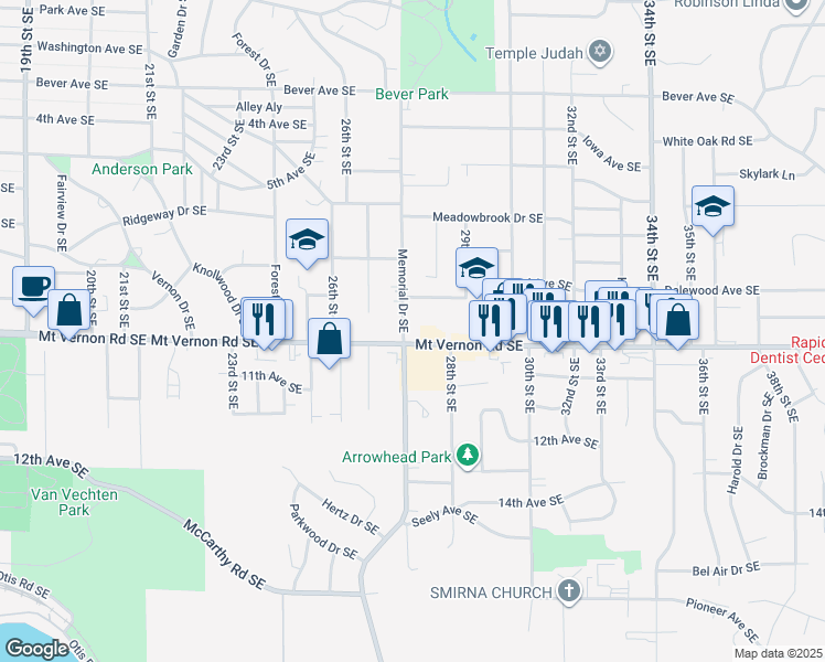 map of restaurants, bars, coffee shops, grocery stores, and more near in Cedar Rapids