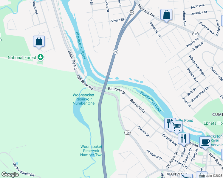 map of restaurants, bars, coffee shops, grocery stores, and more near 289 Railroad Street in Lincoln