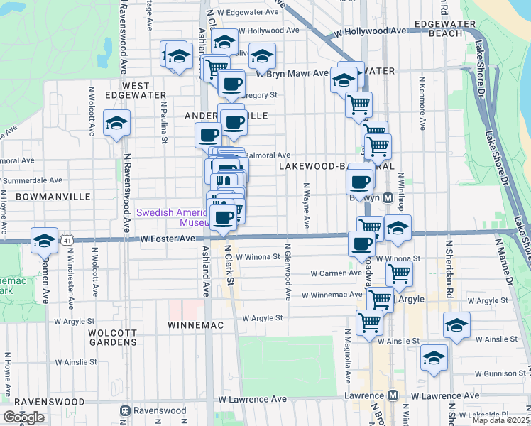 map of restaurants, bars, coffee shops, grocery stores, and more near 1426 West Farragut Avenue in Chicago