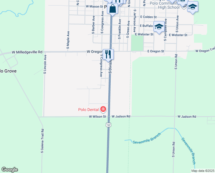 map of restaurants, bars, coffee shops, grocery stores, and more near 911 South Division Avenue in Polo