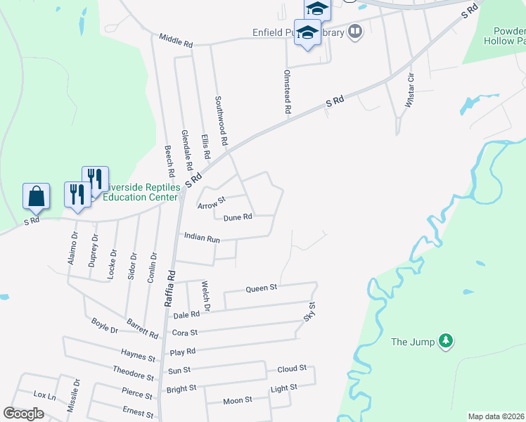 map of restaurants, bars, coffee shops, grocery stores, and more near 19 Dune Road in Enfield