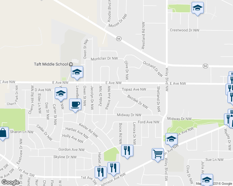 map of restaurants, bars, coffee shops, grocery stores, and more near 4707 Topaz Avenue Northwest in Cedar Rapids