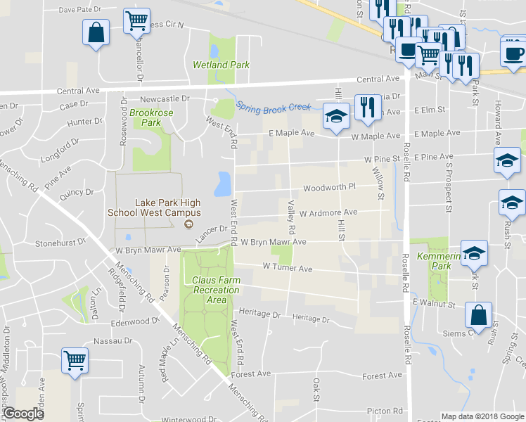 map of restaurants, bars, coffee shops, grocery stores, and more near 380 West Ardmore Avenue in Roselle