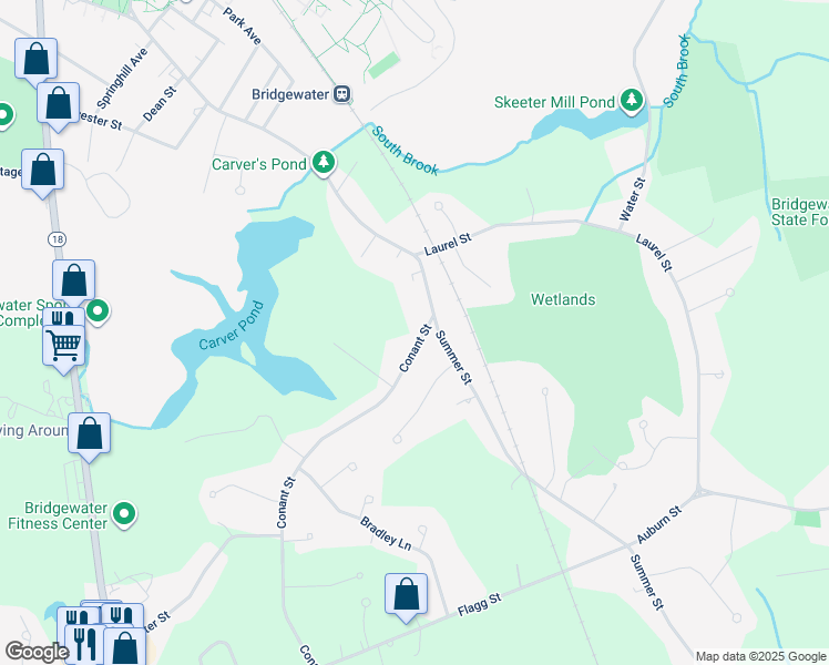 map of restaurants, bars, coffee shops, grocery stores, and more near 37 Conant Street in Bridgewater