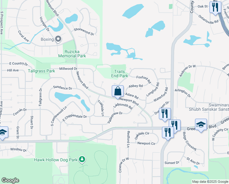 map of restaurants, bars, coffee shops, grocery stores, and more near 950 Longford Road in Bartlett