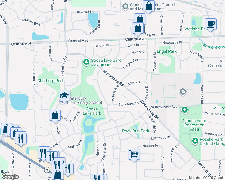 map of restaurants, bars, coffee shops, grocery stores, and more near 948 Pioneer Court in Roselle