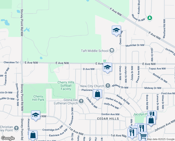 map of restaurants, bars, coffee shops, grocery stores, and more near 5537 D Avenue Northwest in Cedar Rapids