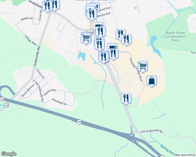 map of restaurants, bars, coffee shops, grocery stores, and more near 85 Hanton Road in North Smithfield