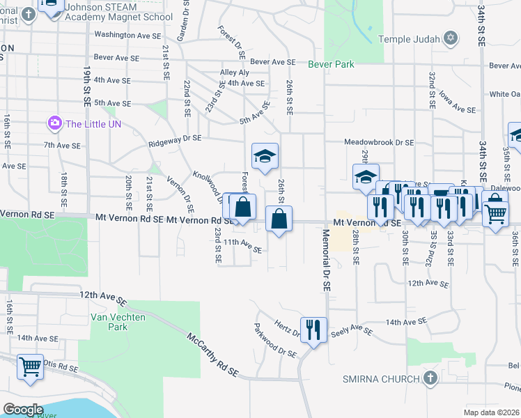 map of restaurants, bars, coffee shops, grocery stores, and more near 719 25th St SE in Cedar Rapids