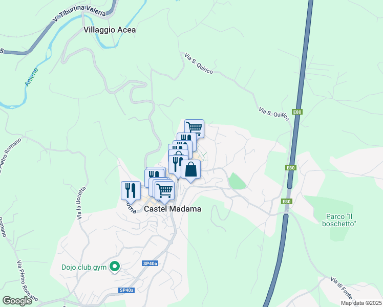 map of restaurants, bars, coffee shops, grocery stores, and more near 5 Piazza Madama in Castel Madama