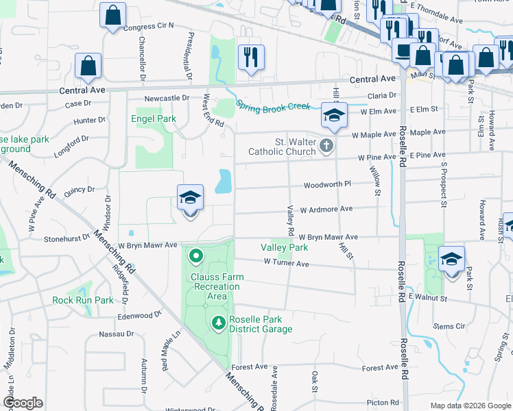 map of restaurants, bars, coffee shops, grocery stores, and more near 380 West Ardmore Avenue in Roselle