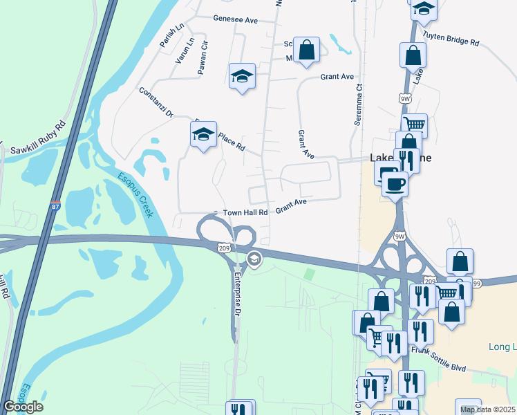 map of restaurants, bars, coffee shops, grocery stores, and more near 36 Country Lane in Lake Katrine