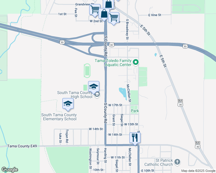map of restaurants, bars, coffee shops, grocery stores, and more near 1712 Harding Street in Tama