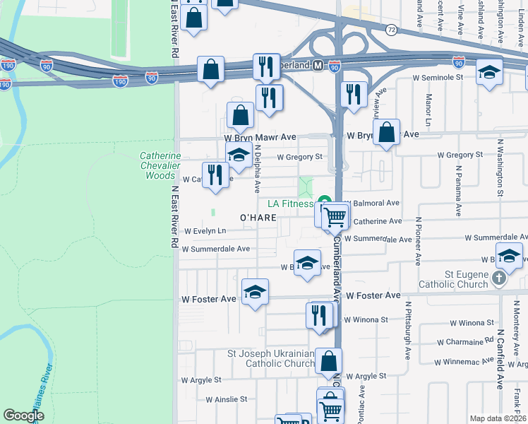 map of restaurants, bars, coffee shops, grocery stores, and more near in Chicago