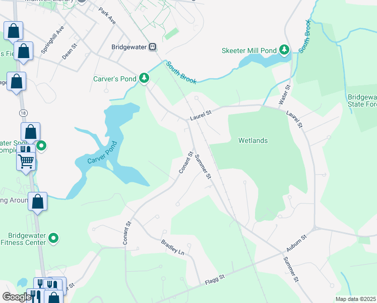 map of restaurants, bars, coffee shops, grocery stores, and more near 37 Conant Street in Bridgewater
