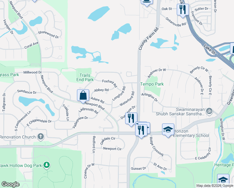 map of restaurants, bars, coffee shops, grocery stores, and more near 1071 Longford Road in Bartlett