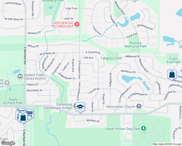 map of restaurants, bars, coffee shops, grocery stores, and more near 284 Bragg Street in Bartlett
