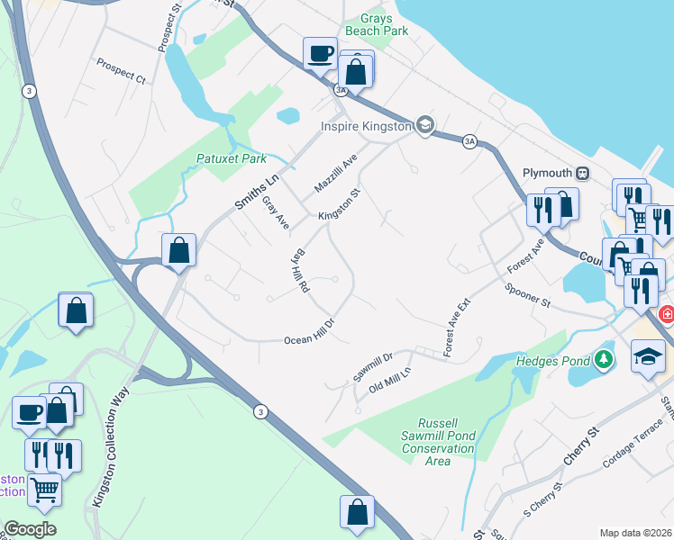 map of restaurants, bars, coffee shops, grocery stores, and more near 7 Longview Drive in Kingston