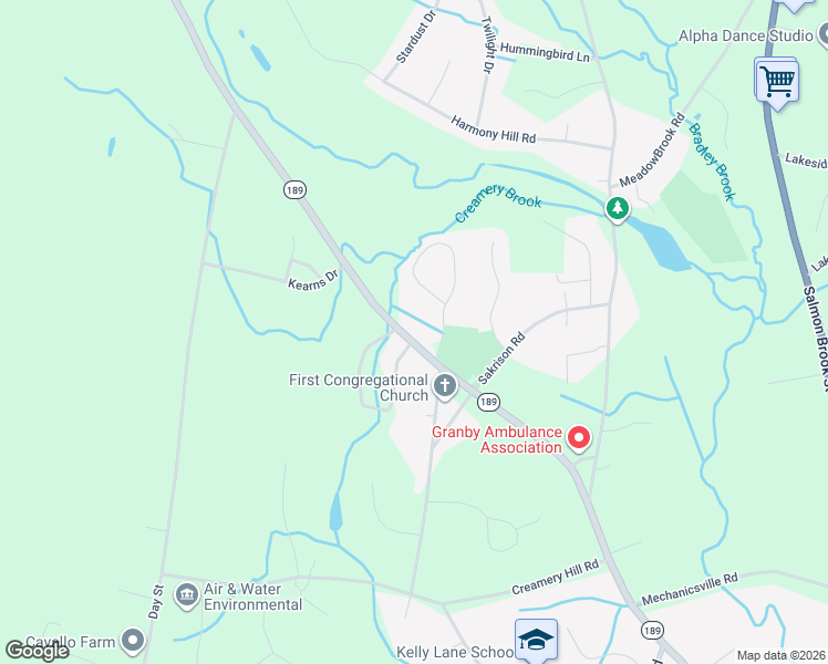 map of restaurants, bars, coffee shops, grocery stores, and more near 226 North Granby Road in Granby