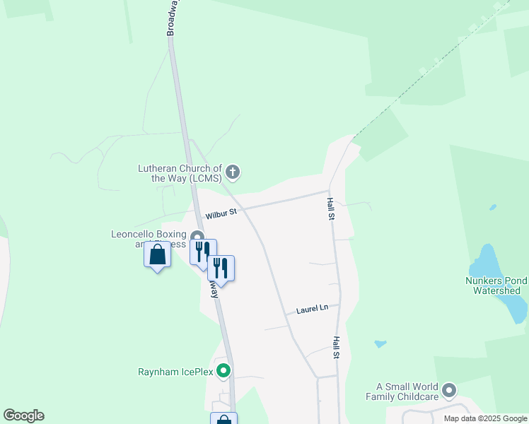 map of restaurants, bars, coffee shops, grocery stores, and more near 170 Robinson Street in Raynham