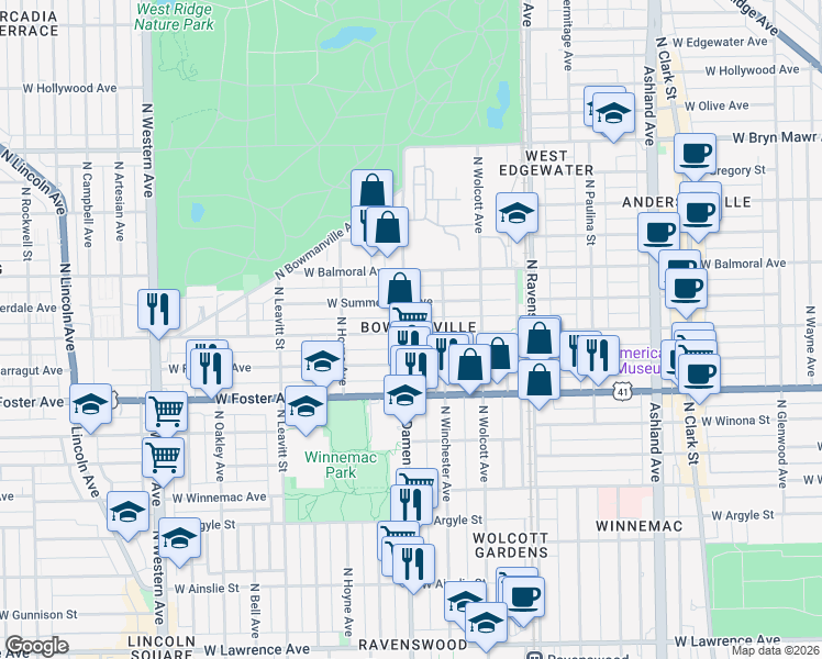 map of restaurants, bars, coffee shops, grocery stores, and more near in Chicago