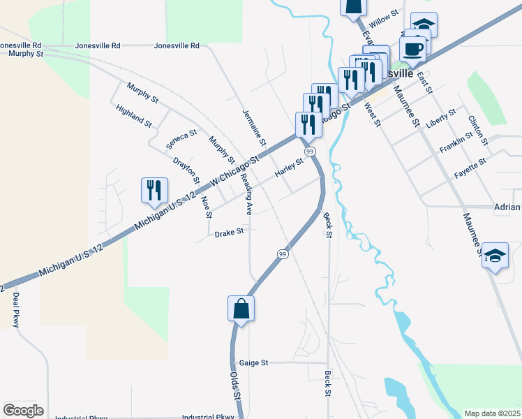 map of restaurants, bars, coffee shops, grocery stores, and more near 311 Orville Street in Jonesville