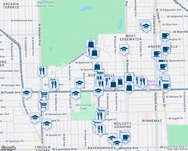 map of restaurants, bars, coffee shops, grocery stores, and more near in Chicago