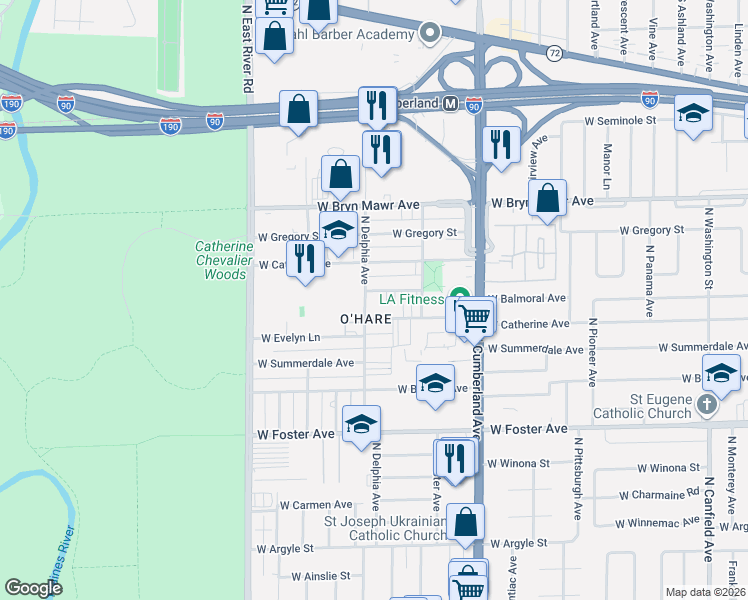 map of restaurants, bars, coffee shops, grocery stores, and more near in Chicago