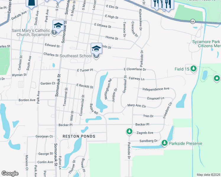 map of restaurants, bars, coffee shops, grocery stores, and more near 1032 Nottingham Road in Sycamore