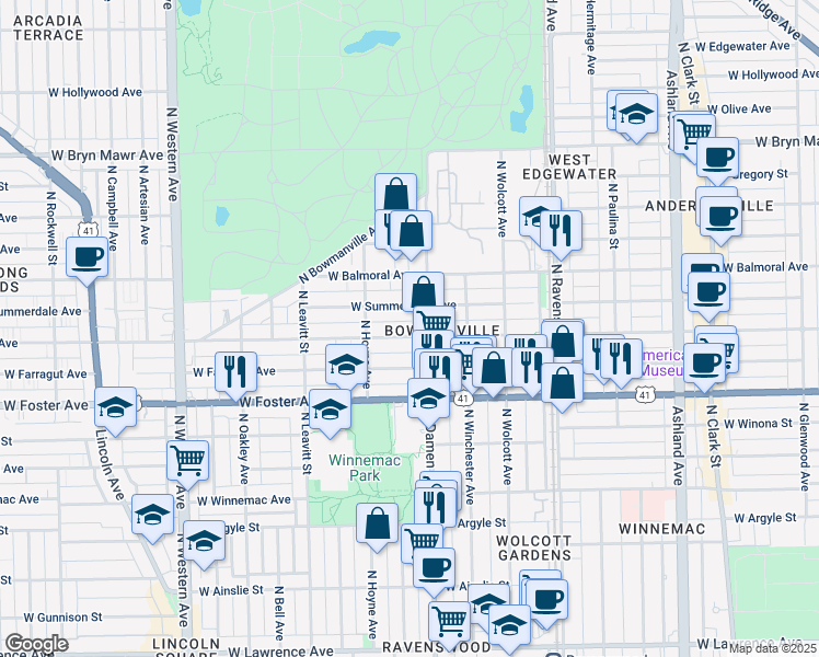 map of restaurants, bars, coffee shops, grocery stores, and more near in Chicago