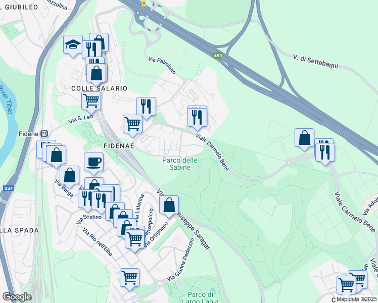 map of restaurants, bars, coffee shops, grocery stores, and more near 101 Via Monte Grimano in Città Metropolitana di Roma