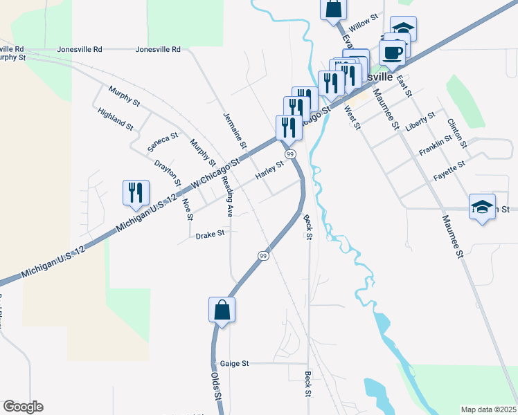 map of restaurants, bars, coffee shops, grocery stores, and more near 311 Orville Street in Jonesville