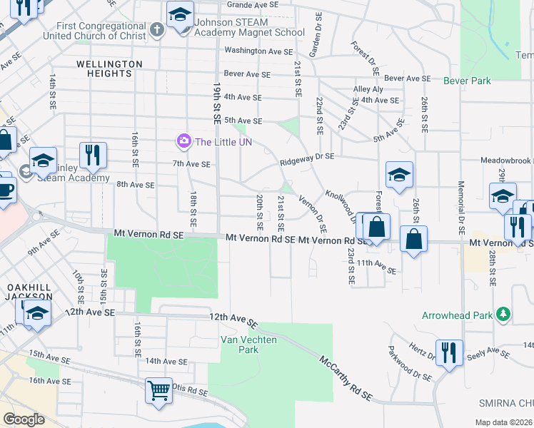 map of restaurants, bars, coffee shops, grocery stores, and more near 2000 Mount Vernon Road Southeast in Cedar Rapids