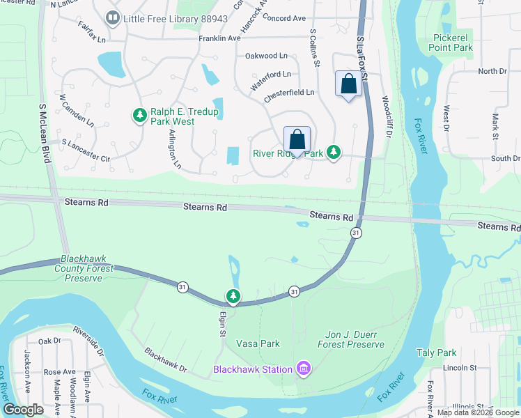 map of restaurants, bars, coffee shops, grocery stores, and more near 7N508 State Route 31 in South Elgin