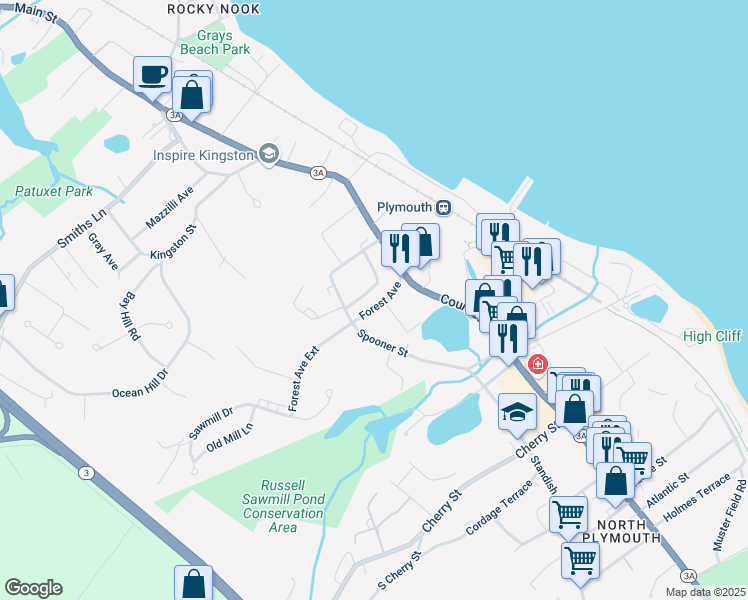 map of restaurants, bars, coffee shops, grocery stores, and more near 9 Seaview Street in Plymouth
