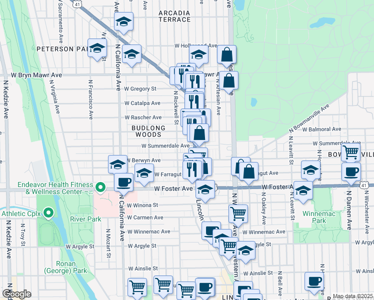 map of restaurants, bars, coffee shops, grocery stores, and more near 5346 North Lincoln Avenue in Chicago
